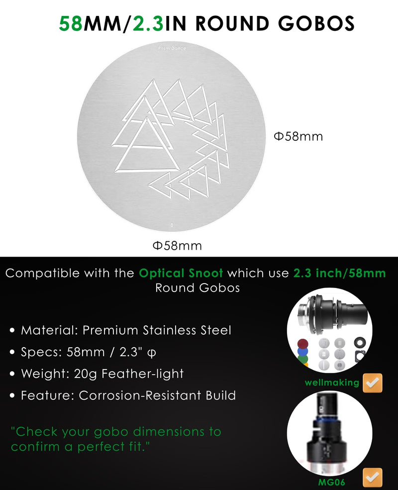 17Pcs 58mm/2.3in Stainless Steel Gobos Kit for Optical Snoot | Heat-Resistant Light Modifier Compitable with Wellmaking etc 58mm/2.3inches Emotion
