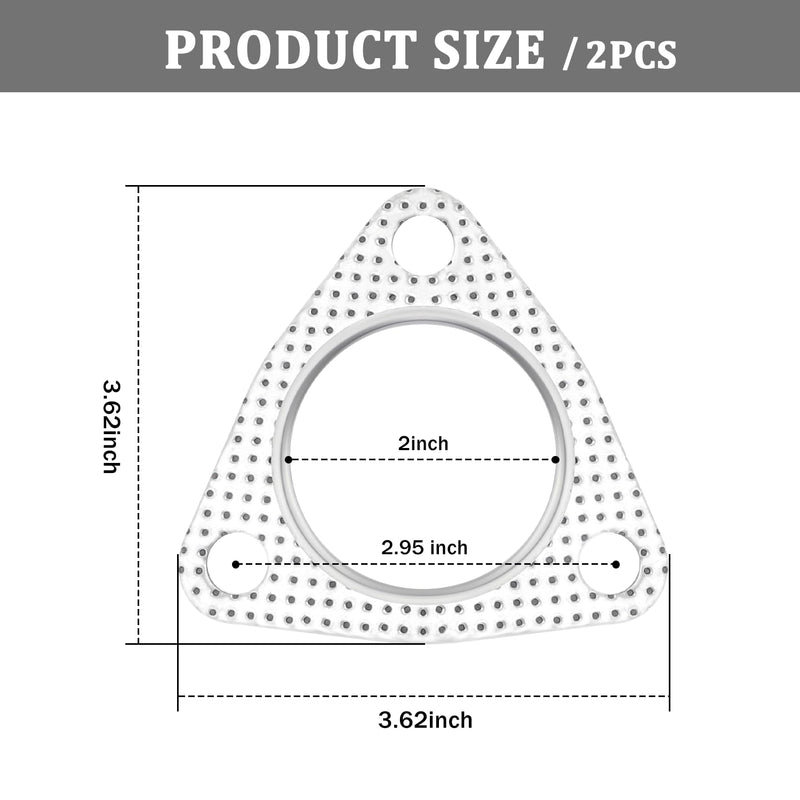 2PCS Exhaust Gasket,2" 3-Bolt Exhaust Flange Gasket,Multifunctional Manifold/Header/Muffler/Catalytic Converter Gaskets (2 inch) 2 inch