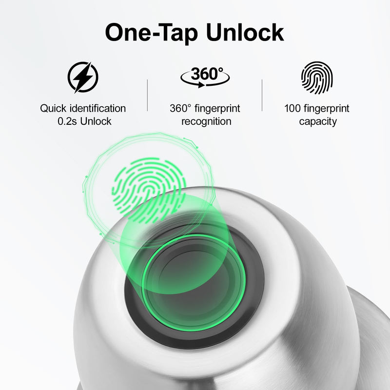 Smart Fingerprint Door Knob, 3-in-1 Keyless Entry with Auto Lock & App, Biometric Digital Lock for Front Door, Home, Office, Bedroom