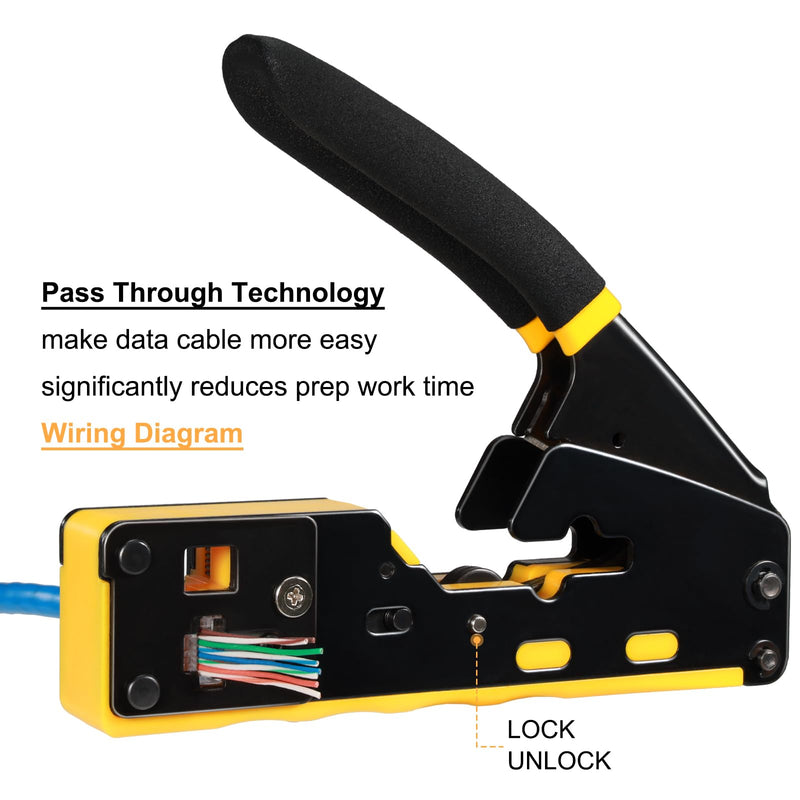RJ45 Crimp Tool Pass Through Ethernet Crimper for Cat5e Cat6 Modular Plugs, All-in-One Cat6 Crimping Tool