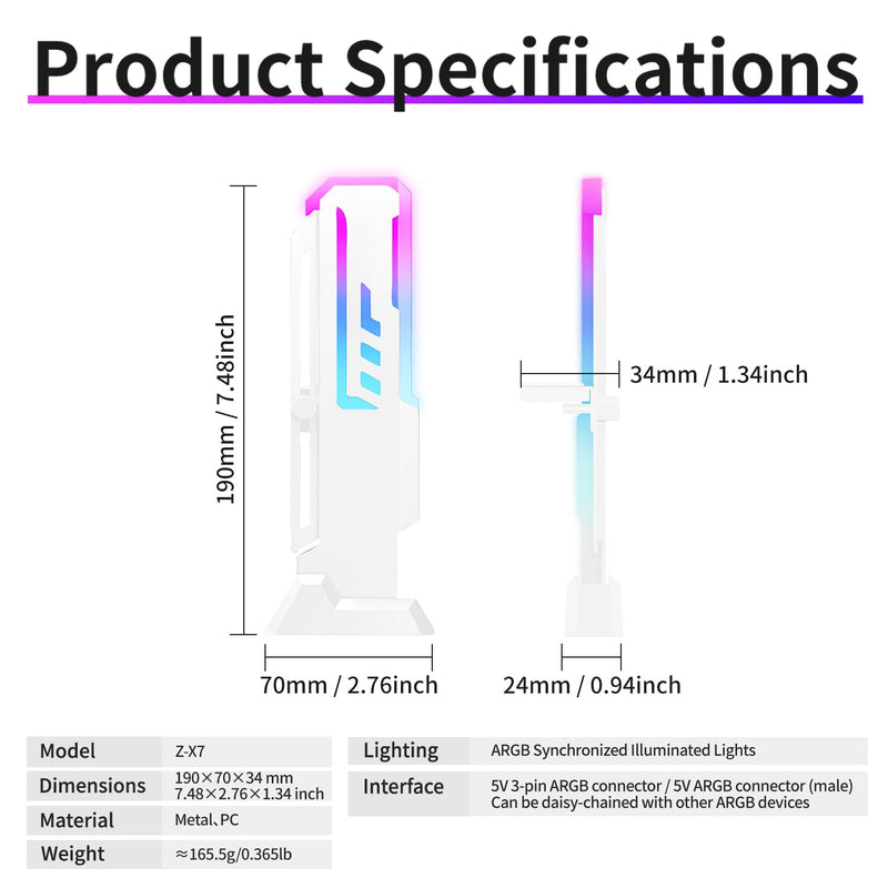 GPU Support Bracket, GSCOLER Universal Graphics Card Support, 60-163mm Adjustable Anti Sag GPU Stand for Universal Video Cards, 16.8M RGB Modes GPU Brace with Magnet & Non-Slip Base for Heavy-Duty GPU