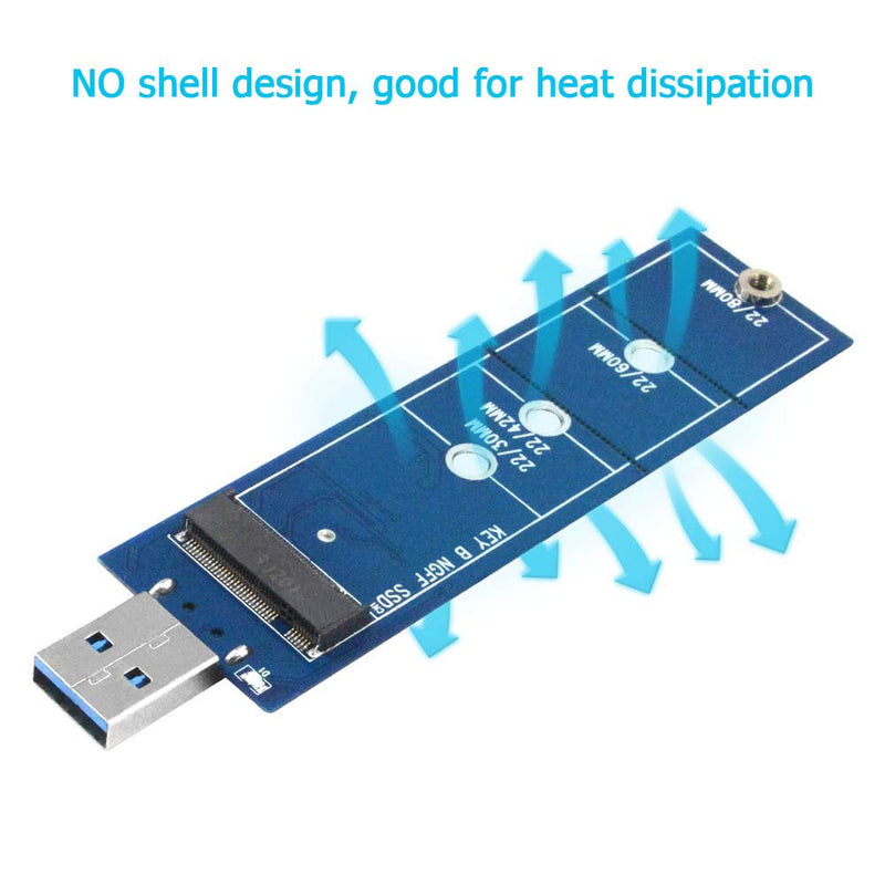 M.2 to USB Adapter, B Key M.2 SSD Adapter USB 3.0 (No Cable Needed), USB to 2280 M2 SSD Drive Adapter, NGFF Converter SSD Reader Card