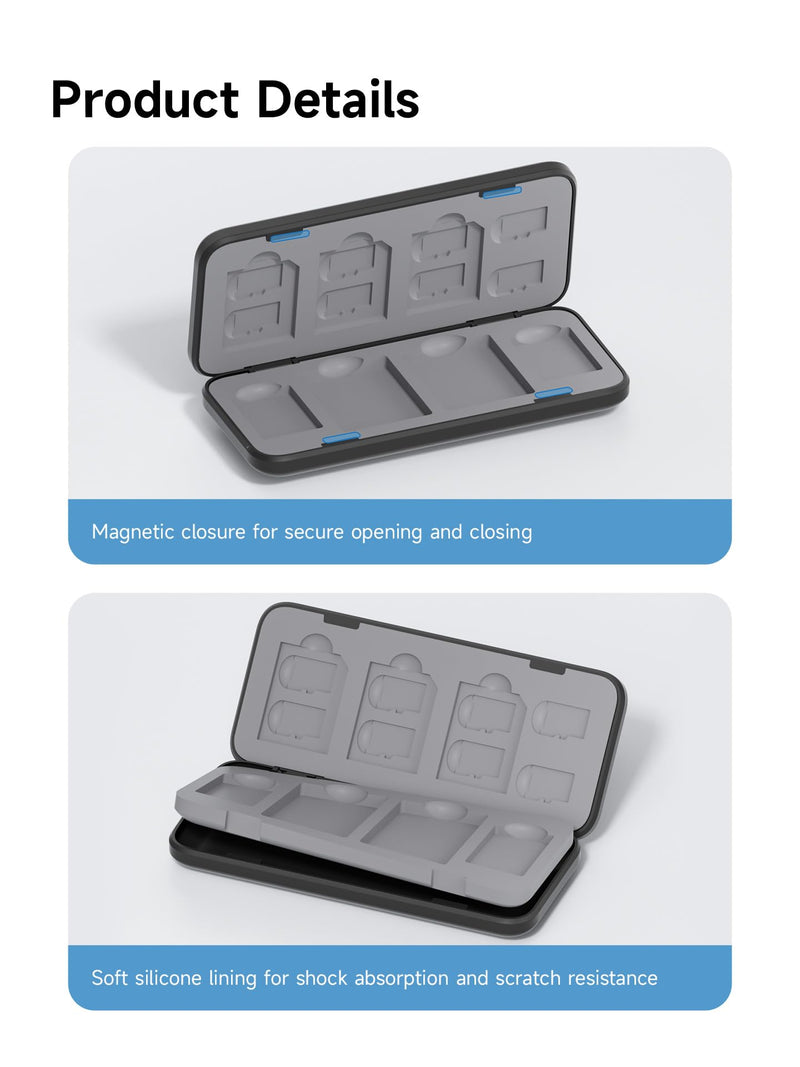 Hagibis Memory Card Case, Magnetic Portable Card Holder Anti-Shock Carrying Box for SD MicroSD SDXC SDHC CFE-A CFE-B Card TF Storage Box Water-Resistant，for SD/TF Card Black