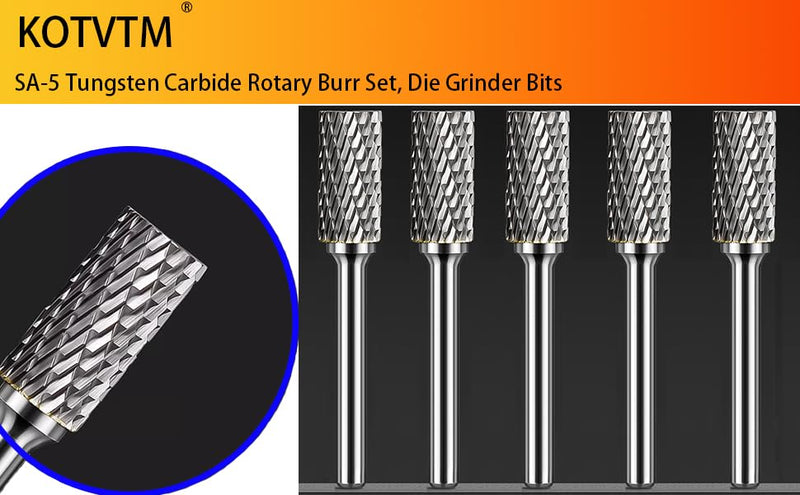 Tungsten Carbide Burr Set SA-5 Double Cut Rotary Burr File(1/2” cutter Dia X 1”Cutter Length) with 1/4'' Shank for Die Grinder Drill Bits (Pack of 5)…