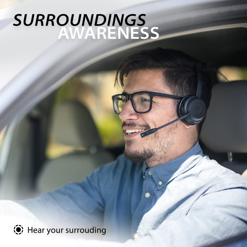 Avantree Alto Solo - Wireless Work Headset with Charging Stand | Qualcomm Bluetooth headset with CVC noise-canceling mic, mute control.