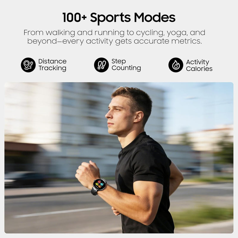 TOZO S8 AMOLED Smart Watch for Women Men, 3ATM Waterproof Fitness Tracker | Heart Rate Monitor, Sleep & Stress Tracking, 100+ Sport Modes, Bluetooth Call Smartwatch Long Battery for Android iOS Black Matte Black