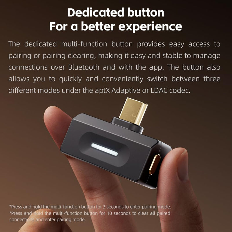 FiiO Air Link USB-C Bluetooth Transmitter with Qualcomm QCC5181 Chip, LDAC & aptX Lossless Audio, Bluetooth 6.0 Hi-Res Wireless Adapter with Multi-Function Button, APP & Web Control Black