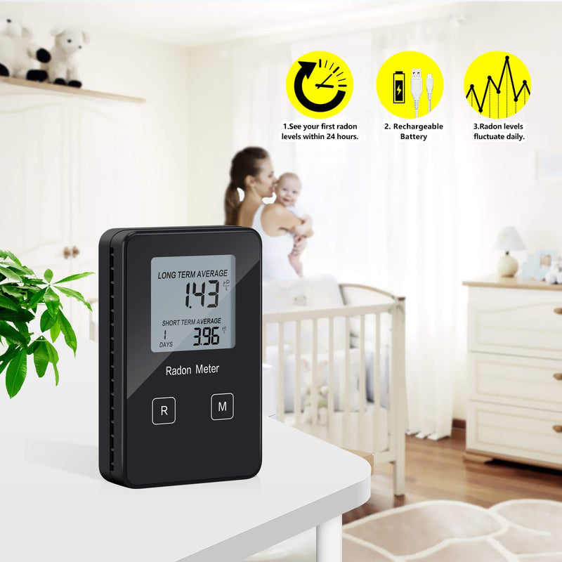 Home Radon Detector, Portable Radon Tester, Long and Short Term Monitor, Powered by Rechargeable Battery, Monitor Your Home Radon Level, Prevent Radon Exceed