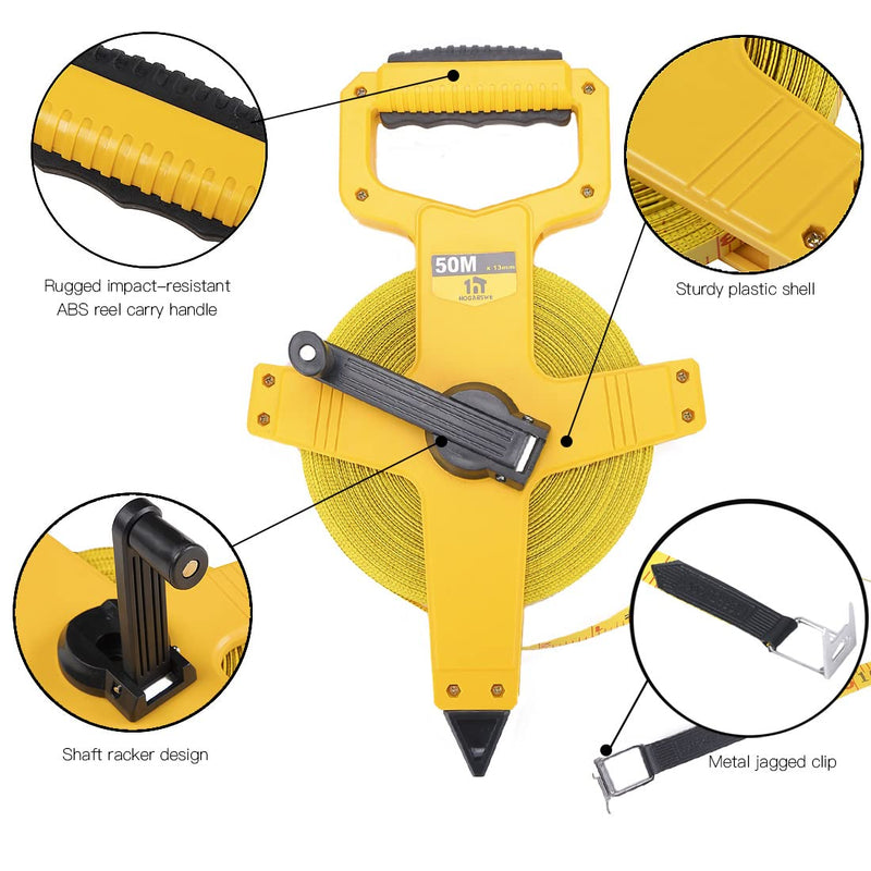 Open Reel Fiberglass Tape Measure, 165 Foot Tape Measure by 1/2-Inch, Inch/Metric Scale for Engineer,Outdoor, Athletic Field, Impact Resistant ABS Shell (165FT/50M 50.3 m