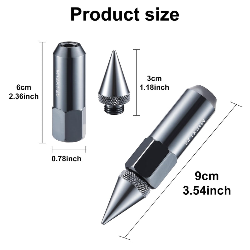 SINGARO 20PCS M12X1.5 Wheel Lug Nuts, Cap Spiked Extended Tuner 60mm Aluminum Wheels Rims Lug Nuts (Gray) Gray
