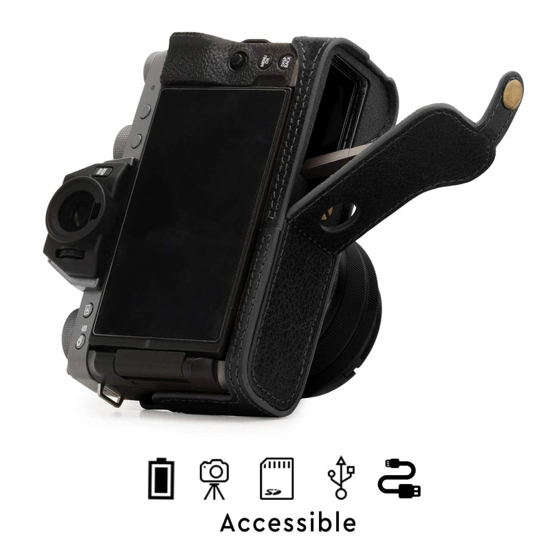 MegaGear Ever Ready Genuine Leather Camera Half Case compatible with Fujifilm X-T200 One size Black