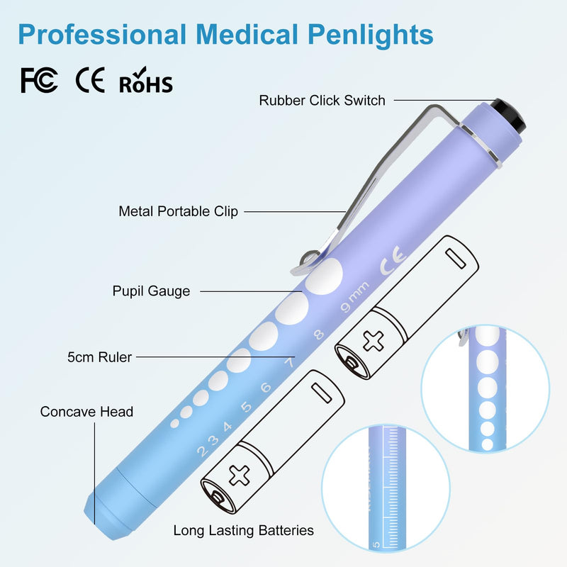 3 Pack Pen Lights for Nurses with 6 Batteries - Reusable Pen Light with Pupil Gauge and Ruler, Nurse Accessories for Work, Medical Penlights for Nursing Student Doctors EMT CNA (Gradient Pink Purple) Gradient Pink Purple