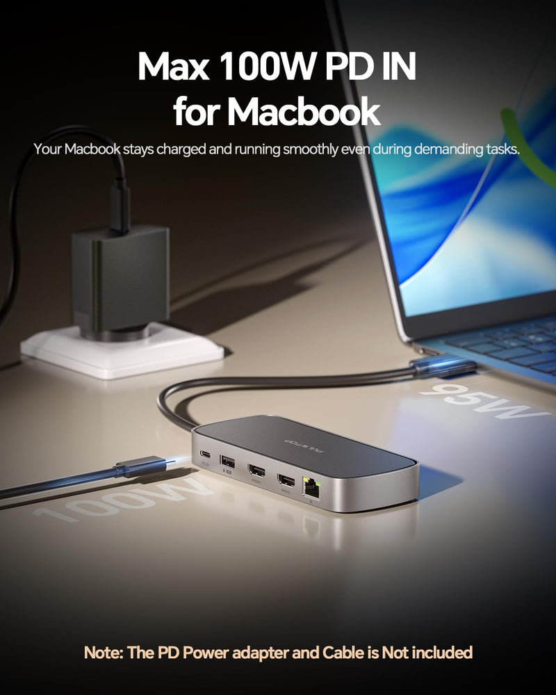MacBook Pro Docking Station Dual Monitor 4K@60Hz for M5/M4/M3 Pro & Max | PULWTOP Mac Docking Station Dual Monitor, Macbook Pro Dock Hub with 2 HDMI, Ethernet, USB 10Gbps for Mac Multi-Screen Users Macbook Pro Docking Station Dual Display