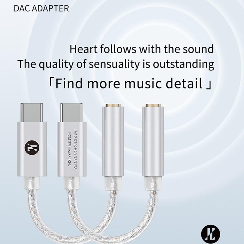 USB C DAC to 3.5mm Audio Adapter with Hi-Res 32bit/384KHz DSD128 Dongle | IEM DAC Dongle with KT02H20 Chip DSD128, Silver-Plated Cable, USBC to Aux Headphone Adapter for Android iPhone PC Mac