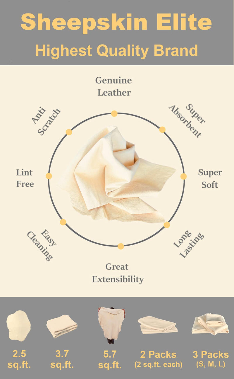 Chamois Drying Cloth Car Drying Towel Real Leather Absorbent Drying Natural Chamois Car Wash Cloth Accessory (3.7-4.2 sq ft) 3.7 sq. ft.