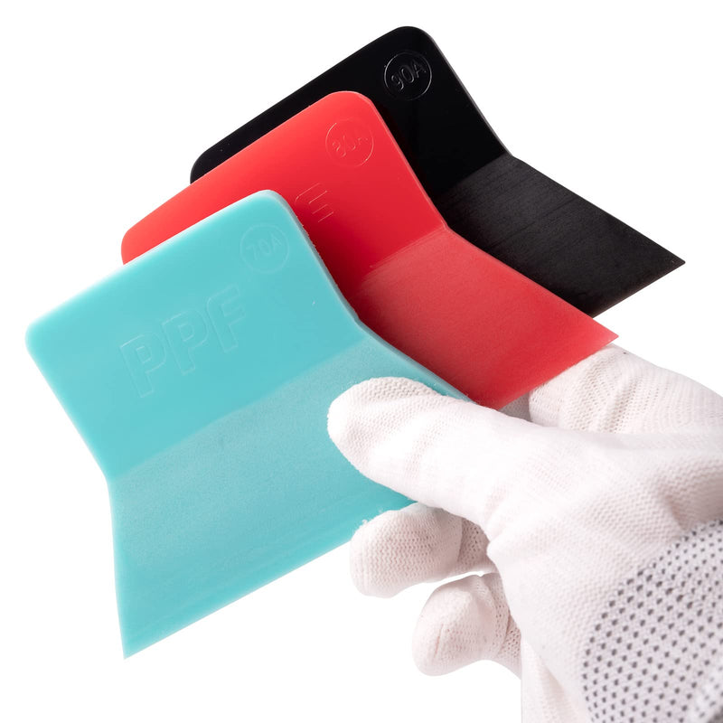 FOSHIO PPF Squeegee Vinyl Wrap Tool, 3 In 1 Different Hardness Anti-Scratch Rubber Scraper Soft TPU Mini Squeegee Window Tint Tool for Paint Protection Film, Squeegee for Window Cleaning Multicolor