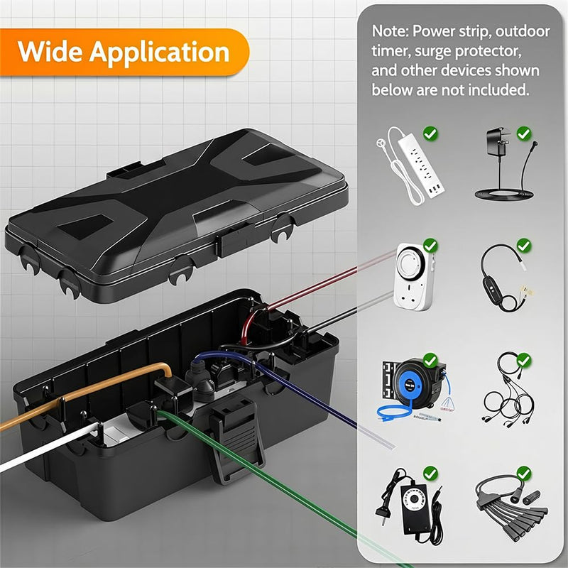 Waterproof Junction Box, Outdoor Electrical Socket Protection Box for Cable & Wire Organization, Black