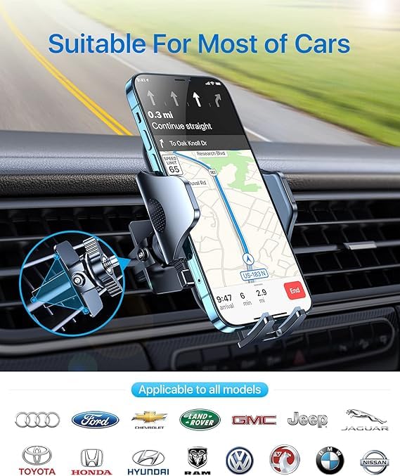 andobil 2026 Upgraded Car Phone Holder Mount for Vent, Military Sturdy Metal Clip Air Vent Phone Holder for Your Car Easy Used Cell Phone Car Mount for iPhone 17 16 15 14 13 12 Pro Max Samsung Grey