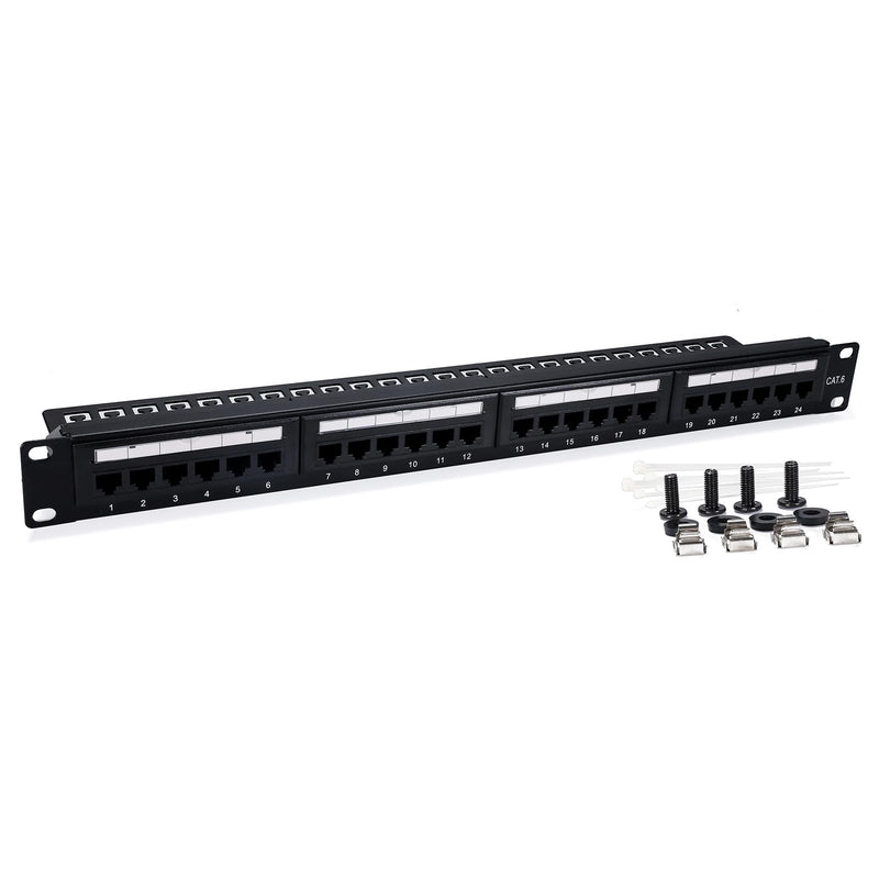 6COMGIGA 24 RJ45 Port Cat6 Patch Panel with Removable Back Bar,Support 110 & Krone Terminations,1U 19 Inch Network Patch Panel for Cat6, Cat5e, Cat5 Cabling Dual IDC Patch Panel