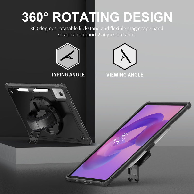 ZenRich Rugged Case for Lenovo Idea Tab Plus /K12 12.1 inch | Slim TPU Protective Case with 360 Rotating Kickstand & Hand Strap & Shoulder Belt 2025 Release Black 12.1-in