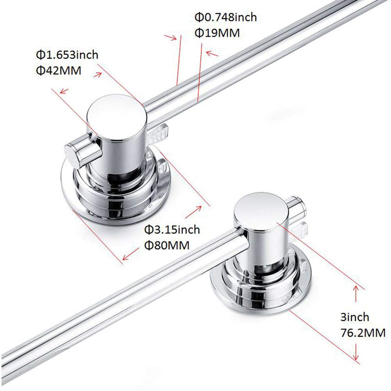 JiePai 24 inch Vacuum Suction Cup Towel Bar,Removeable Shower Mat Rod Shower Door Adhesive Towel Bar Suction Towel Rack (Chrome) Chrome 24inch
