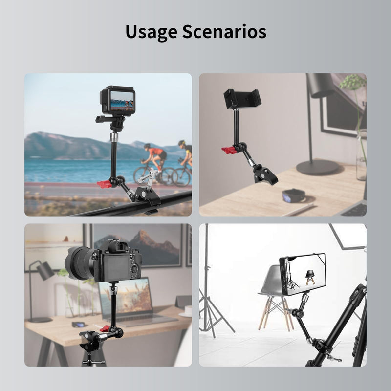 9" Magic Arm Clamp Kit with Cold Shoe Phone Holder & Tripod Mount Adapter | Versatile Mount for DSLR, Monitor, Lights, Phone, Action Cameras