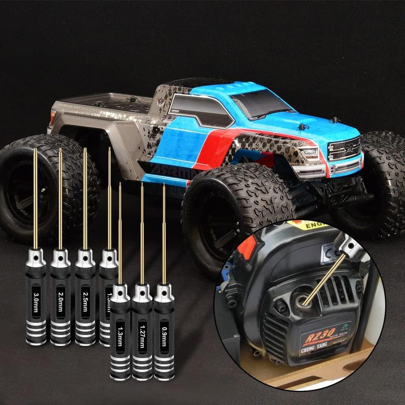 Hex Driver Set Hex Allen Screwdriver Kit 0.9mm 1.27mm 1.3mm 1.5mm 2.0mm 2.5mm 3.0mm Allen Wrench Set Titanium Hexagon Screwdriver RC Tools Kit for RC Car Drone Multi-Axis Helicopter Models(7pcs) 7pcs Screwdrivers