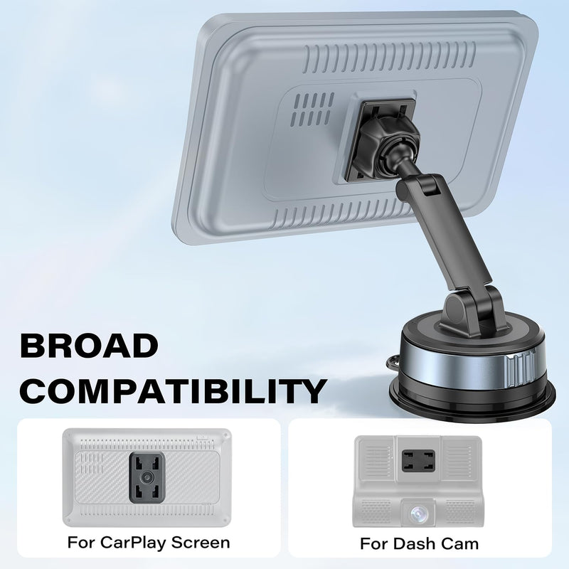 APPS2Car CarPlay Screen Mount for Dashboard & Windshield, Twist-Lock Suction Cup with Dual-Axis Adjustable Arm, Tool-Free Installation, Compatible with 7-11" Portable CarPlay Screens, Dash Cams & GPS
