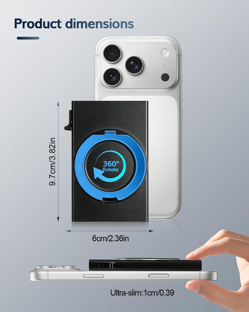 for MagSafe Wallet 360°Spin Magnetic Stand RFID Blocking, MagSafe Ring Included,Credit Card Holder Pop Up Cards RFID Slim Metal Magnetic Wallet for iPhone 17e/17/16/15/14/13/12 Selected Samsung