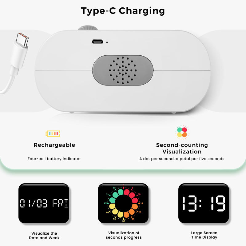 Mooking Alarm Clocks for Bedrooms, Digital Visual Timer for Kids, Rechargeable 199-Minute Silent Countdown Timers, Focus & Smoother Routines, Fitness Baking Studying Teaching White