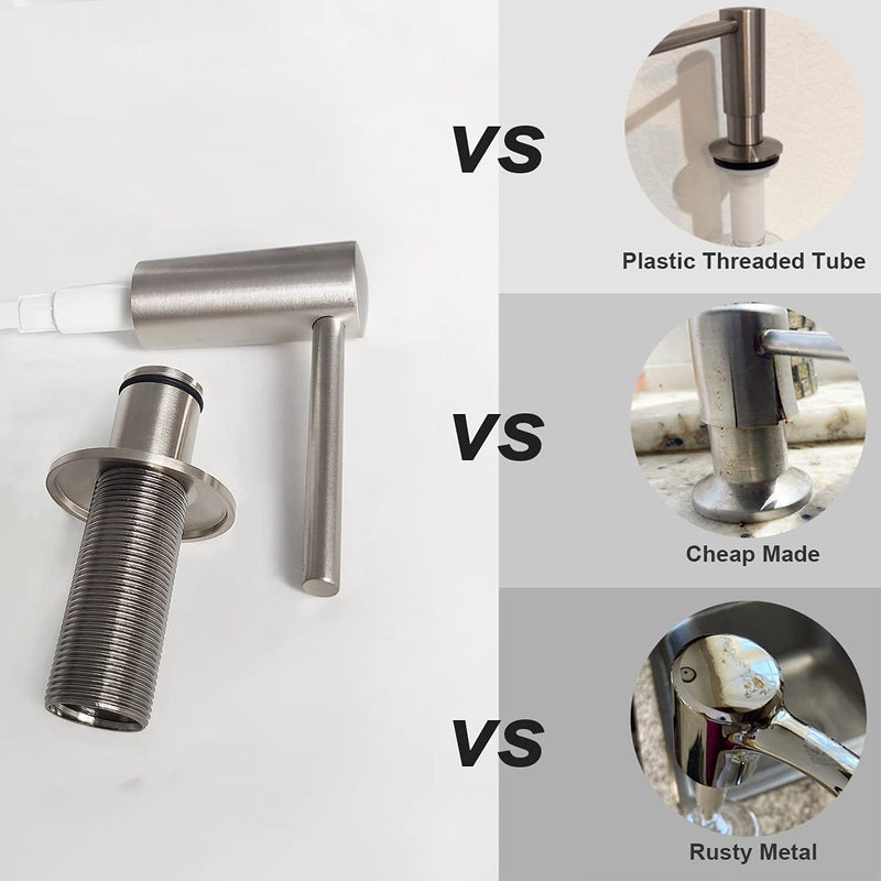Brushed Nickel Built in Soap Dispenser for Kitchen Sink with 17 OZ PET Bottle Brass Pump Head Deck Mounted Dish Soap Dispenser Brushed Nickel