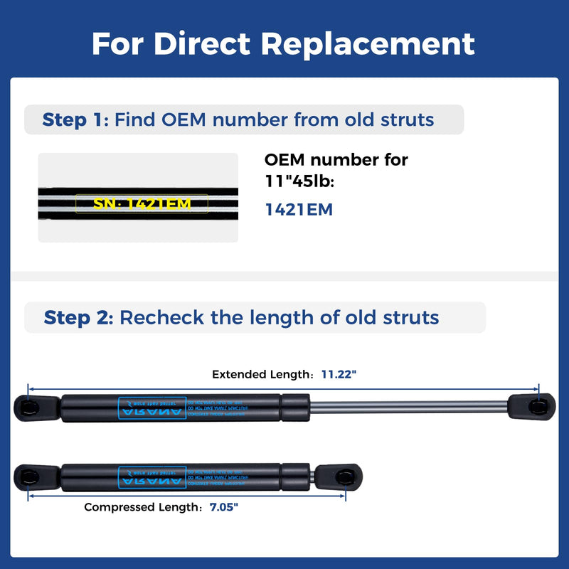 ARANA 11" Gas Strut 45lb/200N, 11" Gas Shocks Lift Support for UWS Toolbox Lid, Husky Tool Box, Truck Camper Shell, Utility Box Lids, Set of 2 11 inch 45 LB