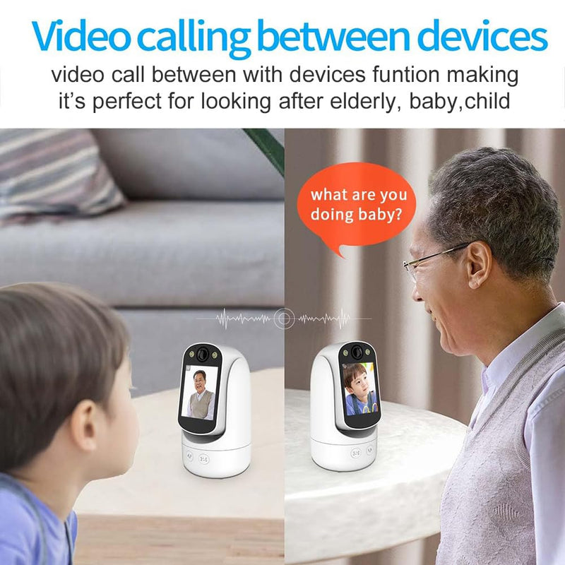 Video Call Security Camera Indoor, Nanny Camera Baby Camera Pet Camera,2-Way Video Call,2-Way Audio, 360°Pan/Tilt WiFi Camera for Home Security, Motion Tracking, 1080P 2.8 inch HD Screen,Night Vision White B
