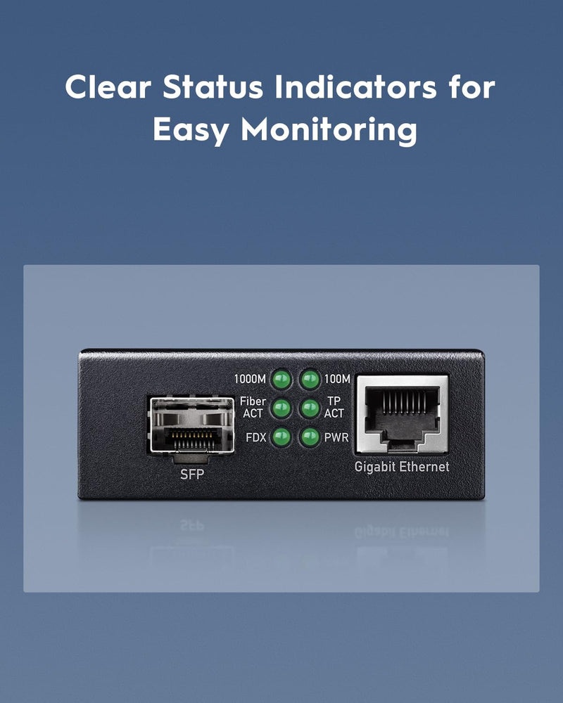 Cudy MC220 Gigabit SFP to RJ45 Fiber Media Converter, Fiber to Ethernet Converter, Plug and Play, Metal Casing, Versatile Compatibility, Auto-Negotiation