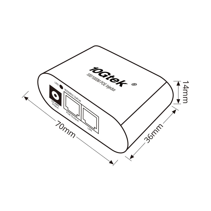 10Gtek 1.25G PoE Injector, with a 48V 0.5A Power Adapter, 802.3af/at, up to 100 Meters