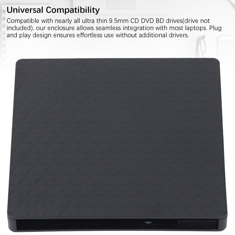 Tangxi External Optical Drive Case, USB 3.0 Type C and Type A Enclosure for 9.5mm CD DVD BD Drives, with Plug and Play Foldable Cable for and