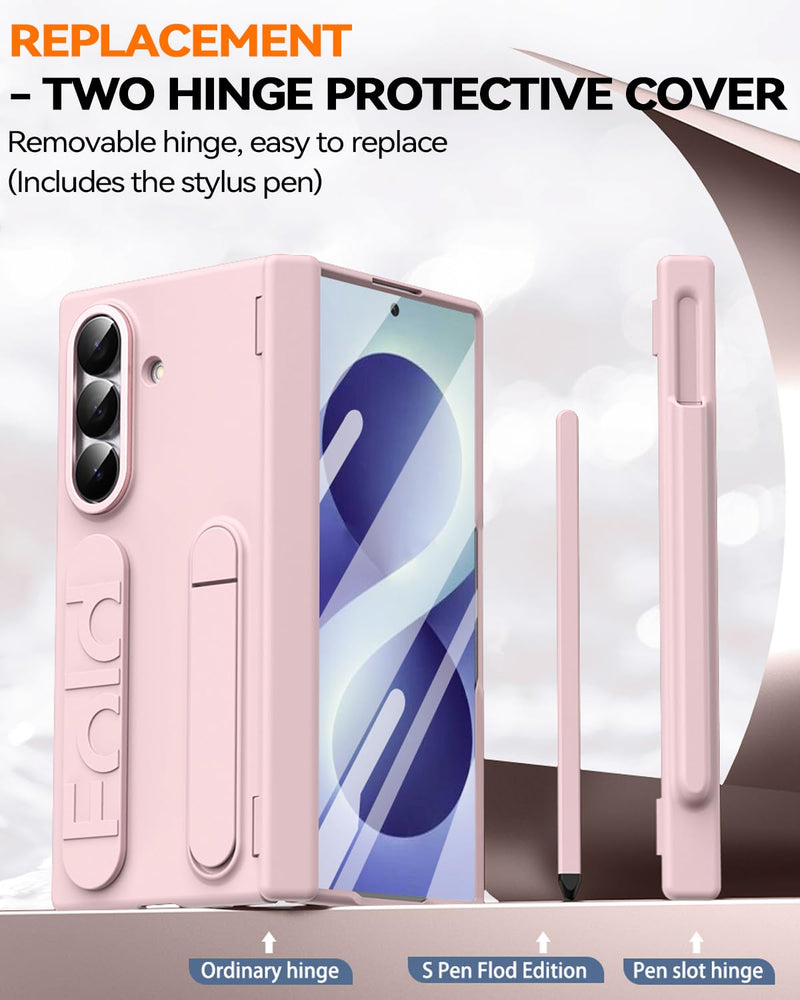 Finger Strap for Samsung Galaxy Z Fold 8 Ultra Case with S Pen Holder & Stylus, [Two Magnetic Hinge Cover] All-Round Screen Protector Kickstand Slim Hand Grip Cover Case for Fold 8 Ultra Pink