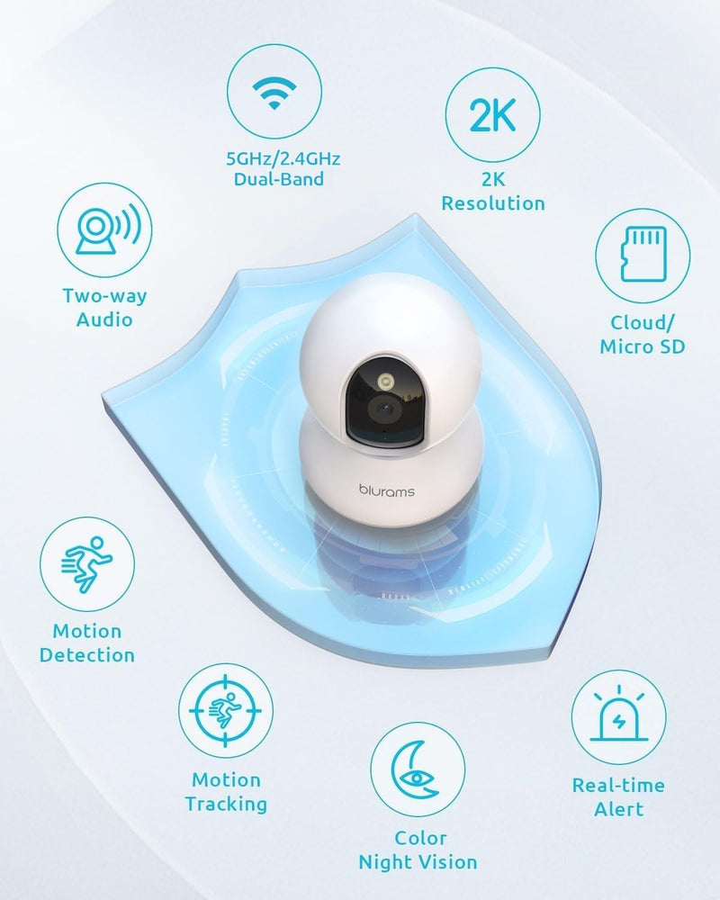 blurams Cameras for Home Security, 2K Pet Camera with Phone App, 360° PTZ Indoor Cameras, 2-Way Talk, Motion Tracking, Color/IR Night Vision, Cloud&SD, Works with Alexa (2Pack, 5GHz/2.4GHz Dual-Band) 2.4GHz/5GHz - 2 Pack