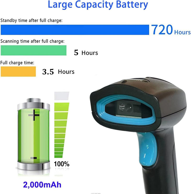 Wireless Bluetooth Barcode Scanner Automatic 2D QR Code Scanner Wireless for POS System, 1D PDF417 Screen Scanning Barcode Reader for Warehouse Inventory,Supermarket,Retail Shop Wireless Bluetooth