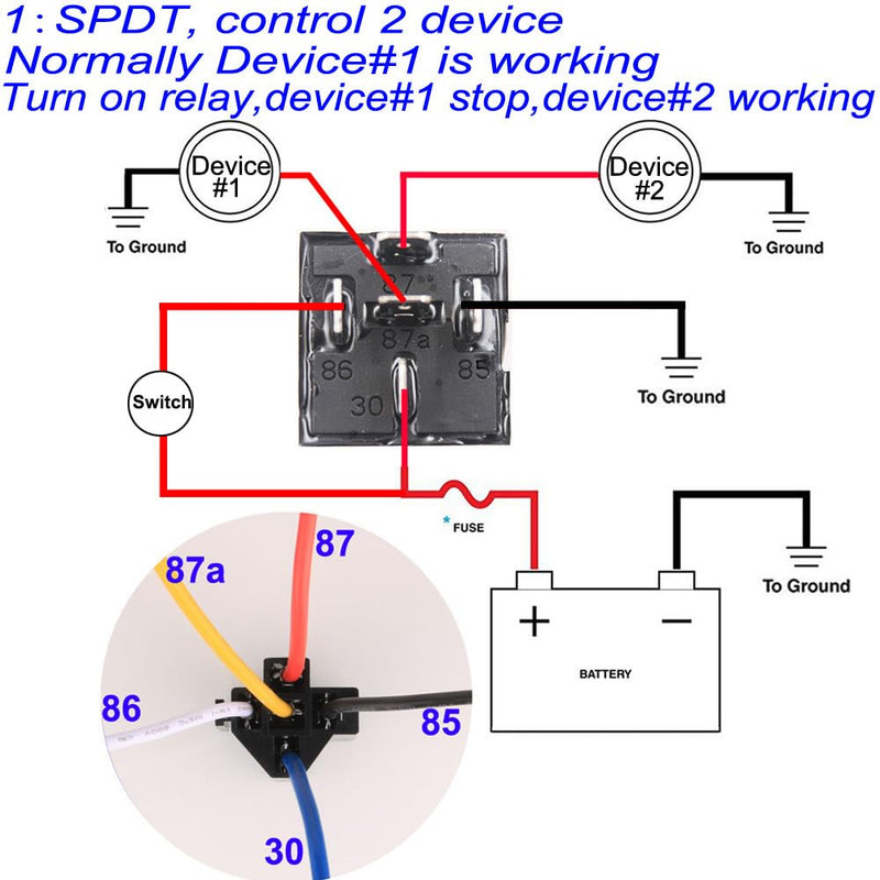 2pcs JD2914 Car Relay Harness 24V 40A 4 Pin SPDT 12AWG Harness Sockets with Built-in Diode for Automotive Truck Van Motorcycle Boat 5pin-24V-2pcs