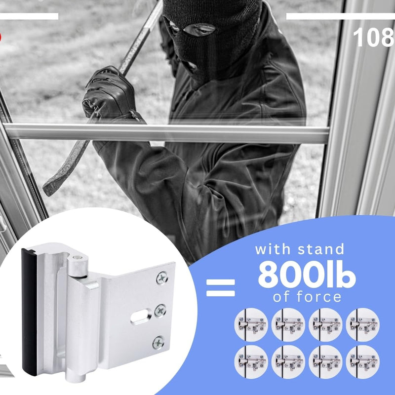 A-Four Home Security Door Reinforcement Lock 3 Pack - Durable Aluminum Alloy, Withstands 800 lbs of Force, Family and Child Safety Locks for Doors with 24 Stainless Steel Screws, Silver Finish Pack of 3