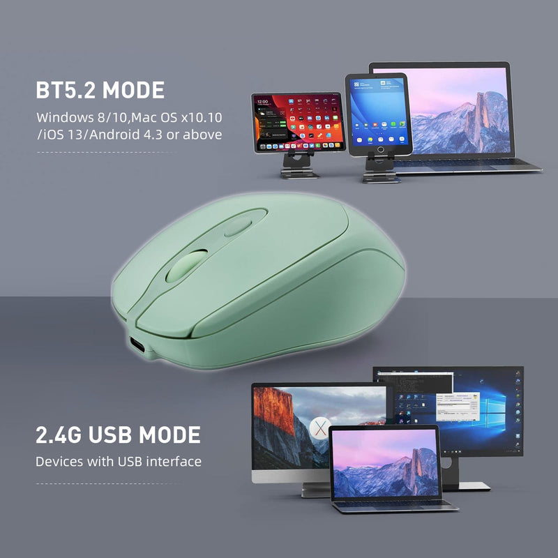 Bluetooth Wireless Mouse USB C for Macbook Air Pro/Computer/Laptop, Wireless Rechargeable Silent Ergonomic Mouse Type C for Mac/iPad/iMac/Surface Green