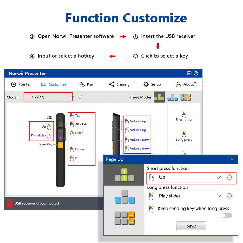 Norwii N29 Presentation Clicker Slide Pointer Clicker for Powerpoint Presentations, Wireless Presenter with Hyperlink & Volume Control, Presentation Remote(Black) Black-29