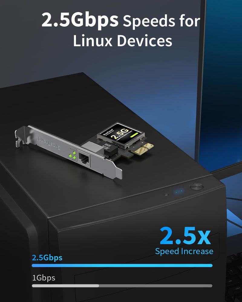 BrosTrend 2.5GB Linux Compatible NIC, PCIe Network Adapter for Ubuntu, Fedora, Debian, Mint, Kali, Windows etc. PCIe Ethernet Card with Extra Low-Profile Bracket Supports All Linux Architectures