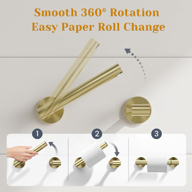 BWE Wall Mount Toilet Paper Holder, Brushed Gold, SUS 304 Steel | Brushed Finish | Rust Resistant | No Wobbling | Fits Mega Rolls | Easy Install