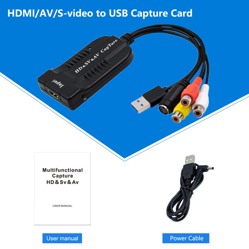 Wiistar USB Video Capture Card HDMI/AV/RCA/S-Video to USB2.0 Audio Video Capture Device 1080P30fsp Hi8, VCR, VHS to Digital Converter for Camcorder DVD PS4 Live Streaming Compatible with Mac Windows