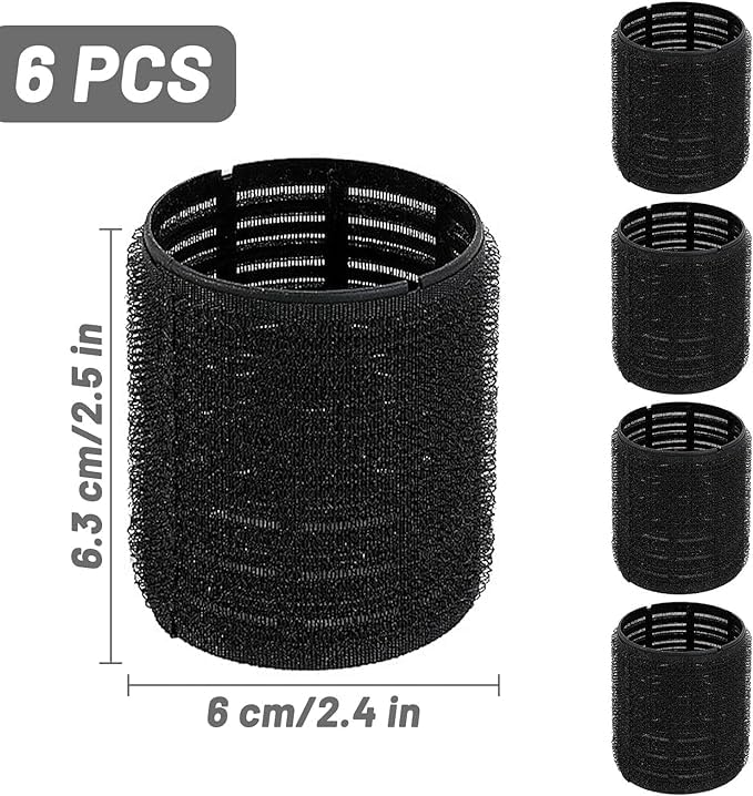 AMJKEJI 6 Pcs Hair Curler Rollers Large Velcro Rollers for Long Short Hair, Styling Self Grip Roller 60mm Hairdressing Tools for Women Home Travel Hair Salon (Black)