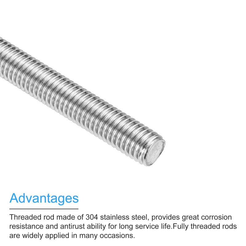MECCANIXITY Fully Threaded Rod 1/2"-13 UNC Thread Pitch 304 Stainless Steel Right Hand Threaded Rods Bar Studs,10 inch 4 Pack 1/2"-13 UNC x 10 inch