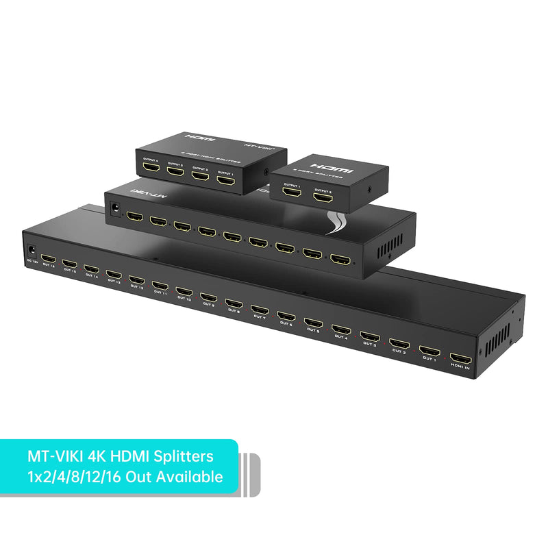 MT-VIKI 4K 1x8 HDMI Splitter 1 in 8 Out, 8 Port Powered HDMI Splitter Multi Monitor Outputs 3D 4Kx2K@30Hz for Projector, HDTV