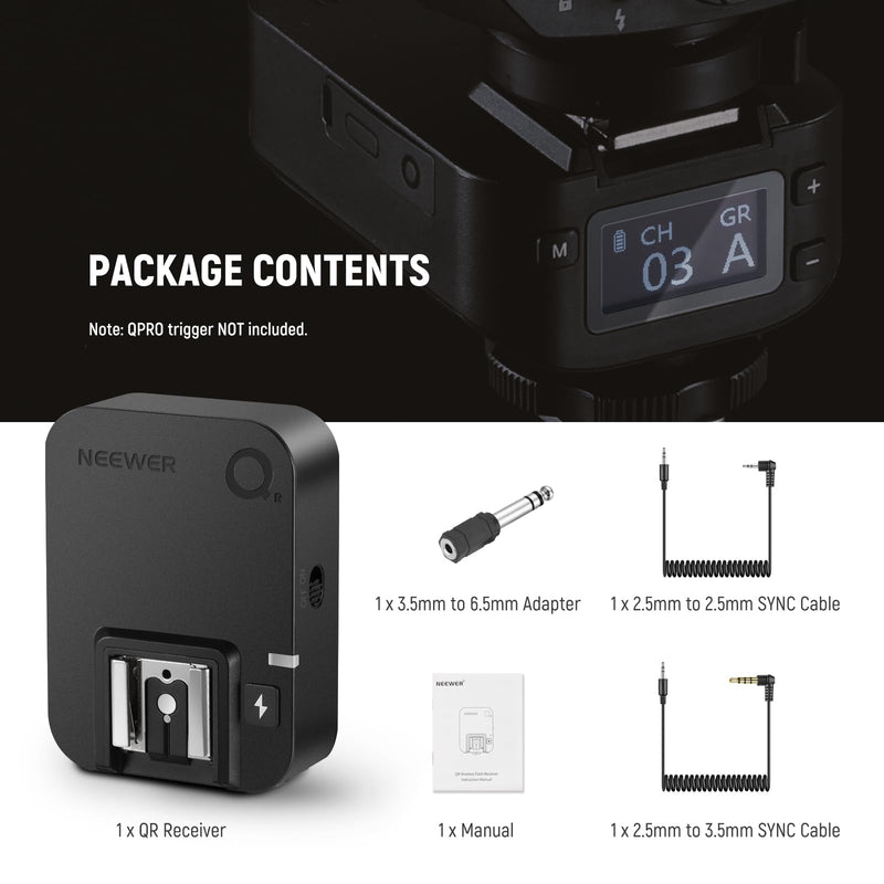 NEEWER QR 2.4G Wireless Flash Receiver for NEEWER QPRO-C, QPRO-N, QPRO-S Triggers, Single Contact with 2.5mm Sync Port, Hot Shoes, 1/4" Thread, Compatible with Godox Yongnuo NEEWER Vision4 S101 NW700